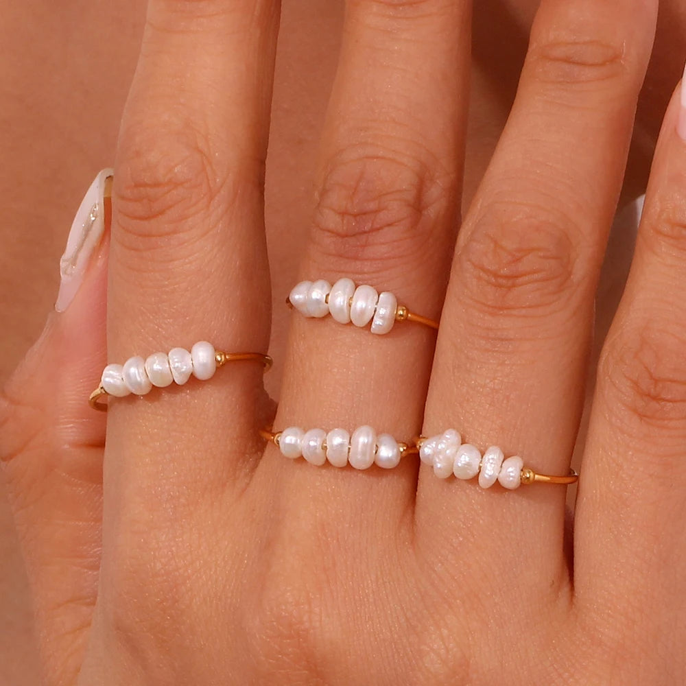 Minimalist Western Glam: Gold-Tone Rings Adorned with Freshwater Pearls