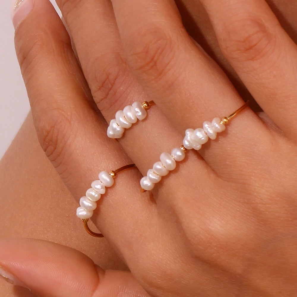 Minimalist Western Glam: Gold-Tone Rings Adorned with Freshwater Pearls