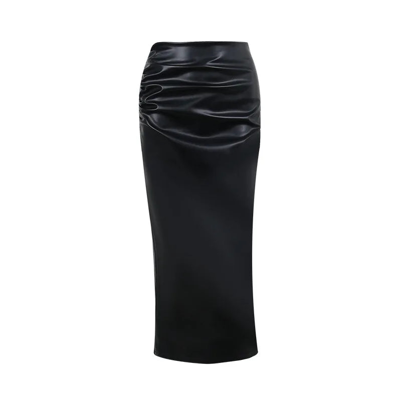 Skinny Faux Leather Split Midi Skirt