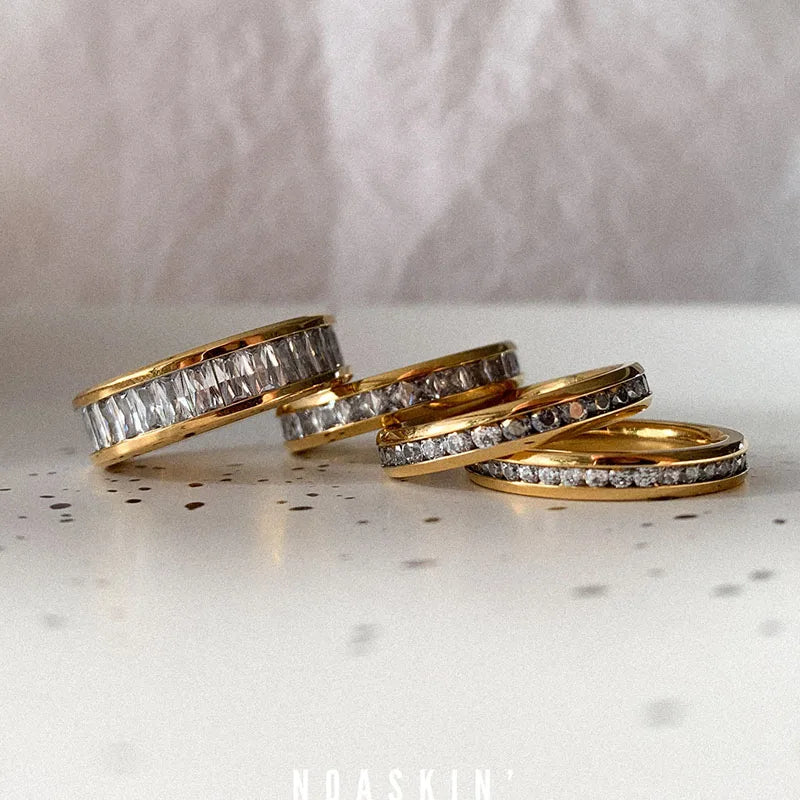 Elegant Gold-Plated Stone Band Ring - Multiple Widths Available