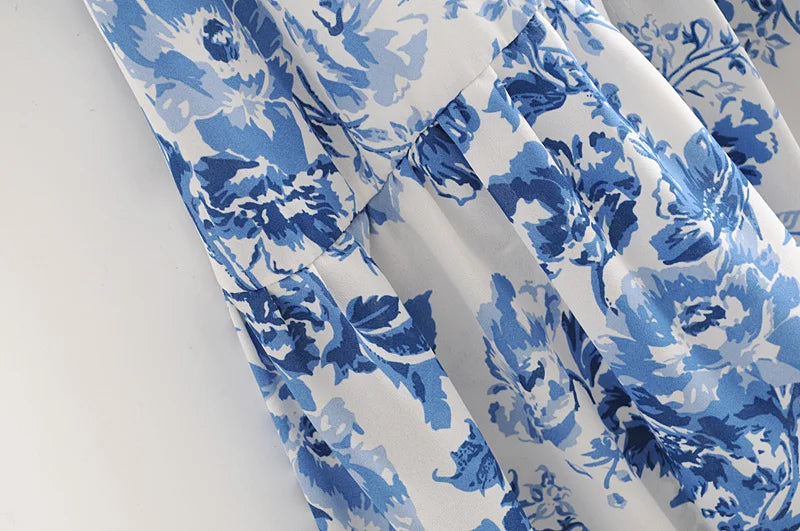 Vintage Blue White Floral Print Dress