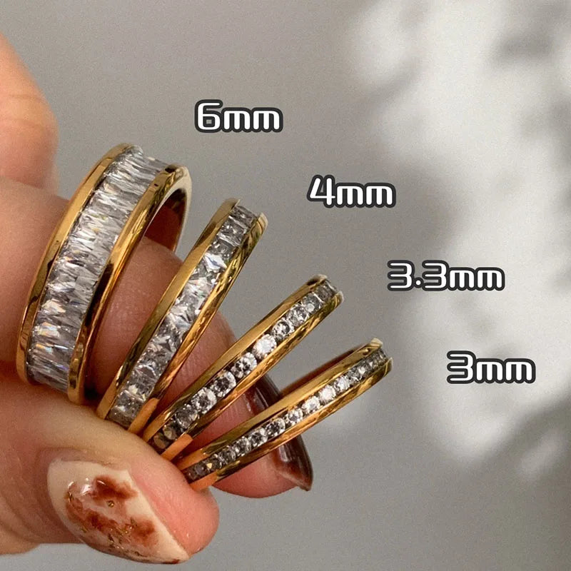 Elegant Gold-Plated Stone Band Ring - Multiple Widths Available