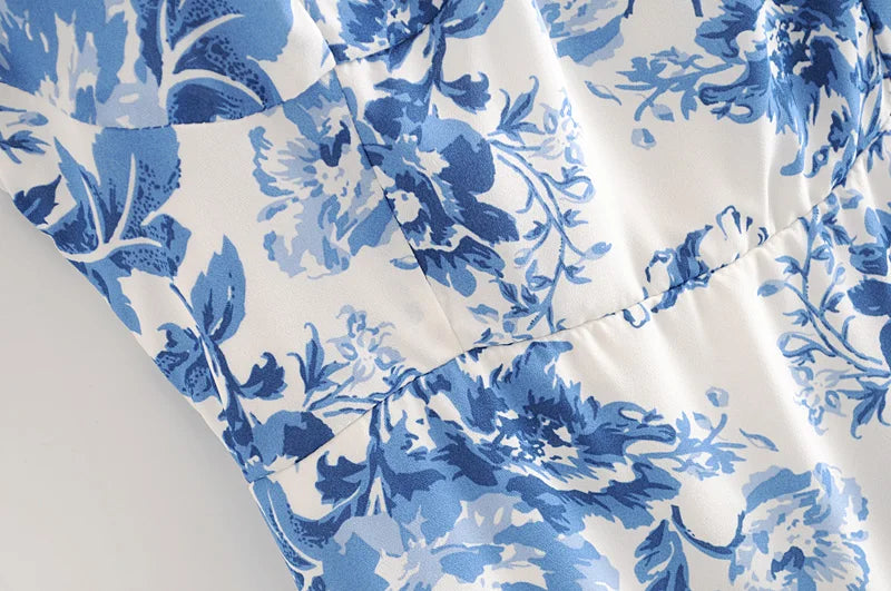 Vintage Blue White Floral Print Dress