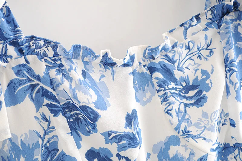 Vintage Blue White Floral Print Dress