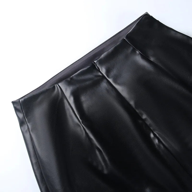 Skinny Faux Leather Split Midi Skirt