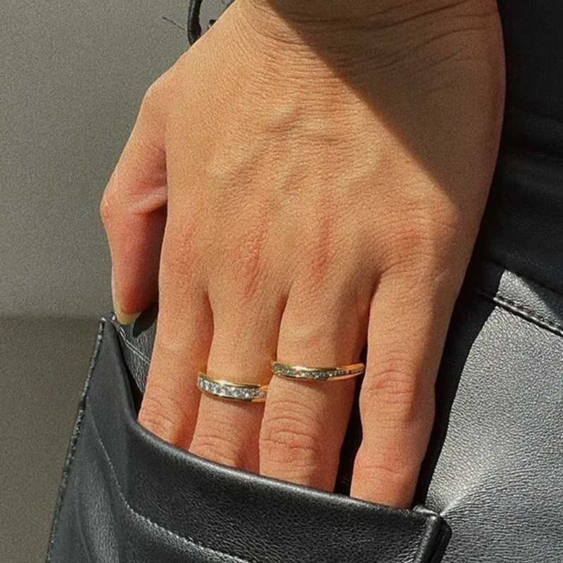 Elegant Gold-Plated Stone Band Ring - Multiple Widths Available