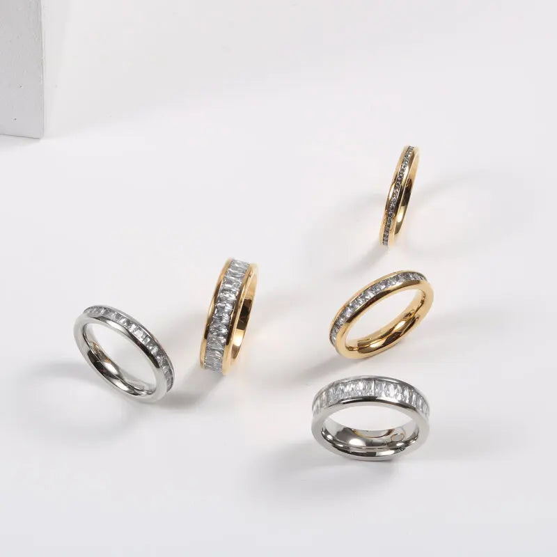 Elegant Gold-Plated Stone Band Ring - Multiple Widths Available