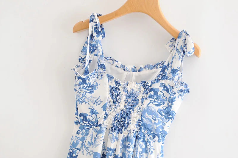 Vintage Blue White Floral Print Dress