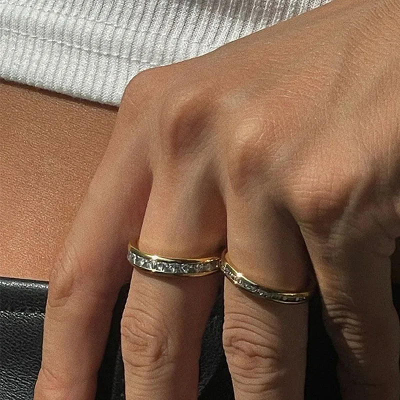 Elegant Gold-Plated Stone Band Ring - Multiple Widths Available