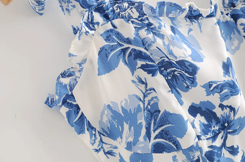Vintage Blue White Floral Print Dress - RusHush