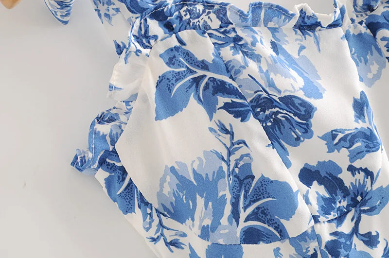 Vintage Blue White Floral Print Dress