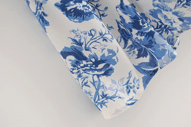 Vintage Blue White Floral Print Dress