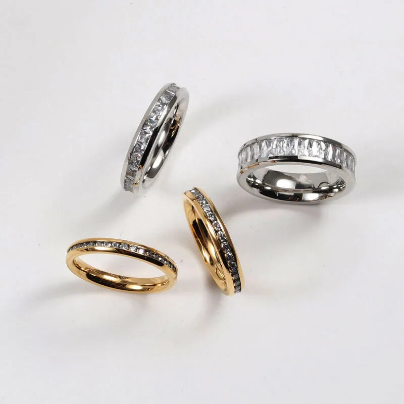 Elegant Gold-Plated Stone Band Ring - Multiple Widths Available