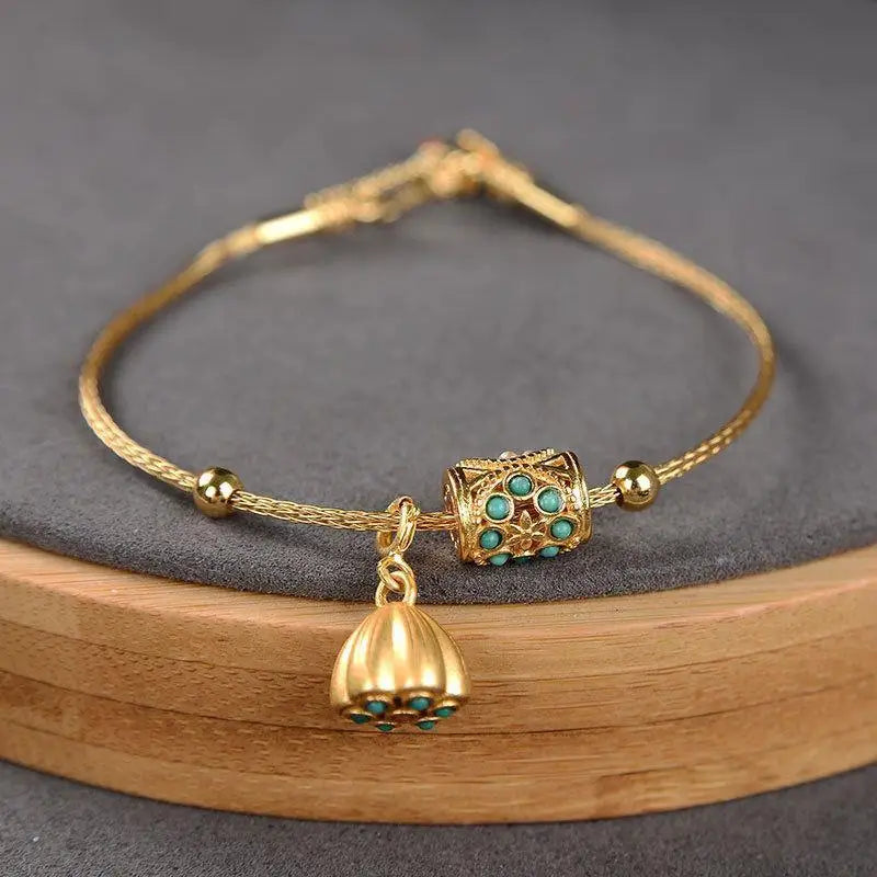 Ancient Gold Craftsmanship Lotus Adjustable Bracelet