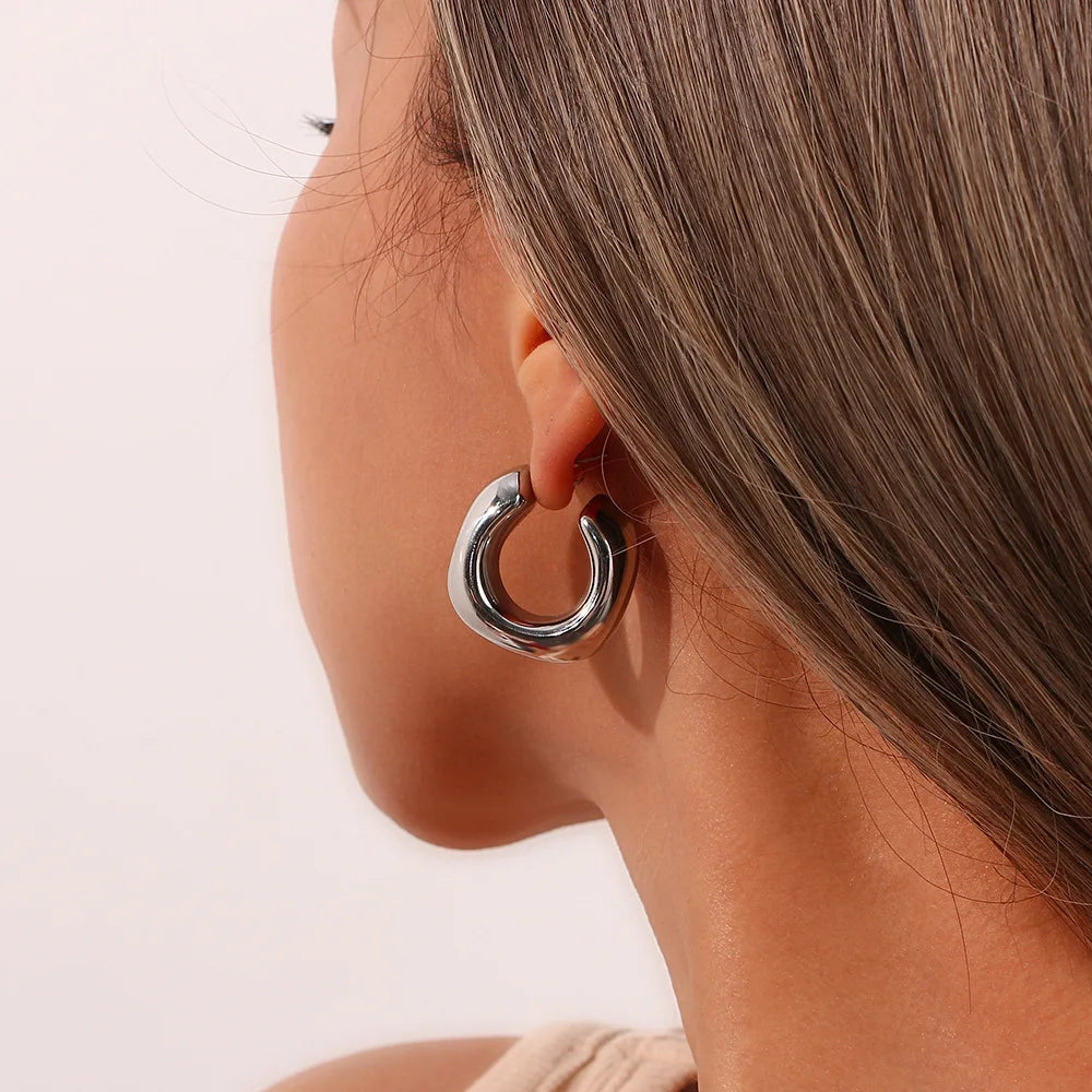 Chunky Uneven C Shape Hoop Earring