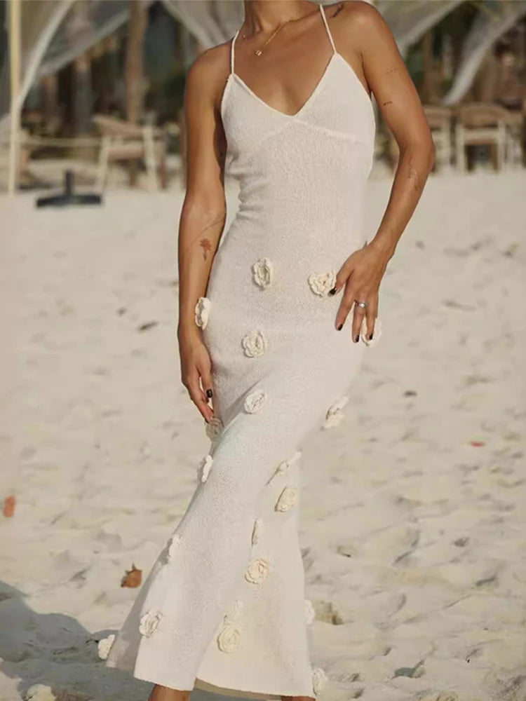 Stunning Flower Embellished Bodycon Maxi Dress