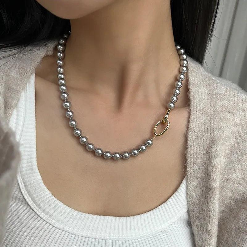 Grey Simulated Pearl Necklace - RusHush