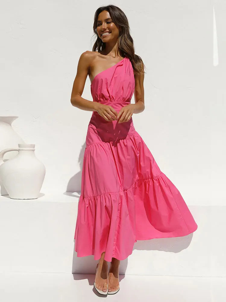 One Shoulder Tiered Midi Dress