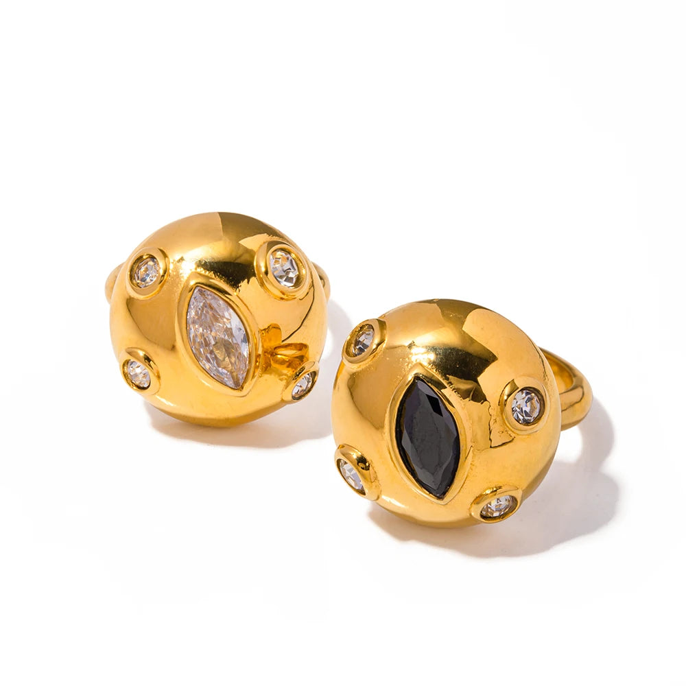 Gold Plated Dual Sphere Statement Ring – Luxury Adjustable Women’s Jewelry