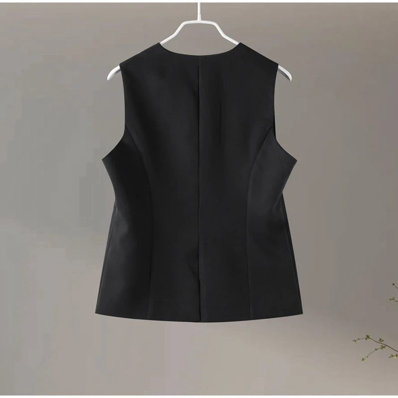 Sleek Sleeveless Top with Elegant Button Detailing - Available in Black and White