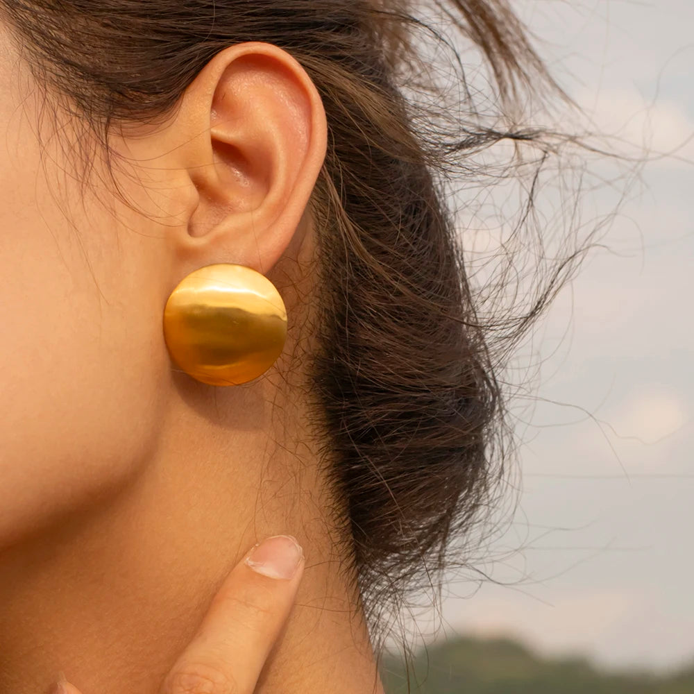 Matte Gold Button Earrings - Sleek and Sophisticated Jewelry Piece