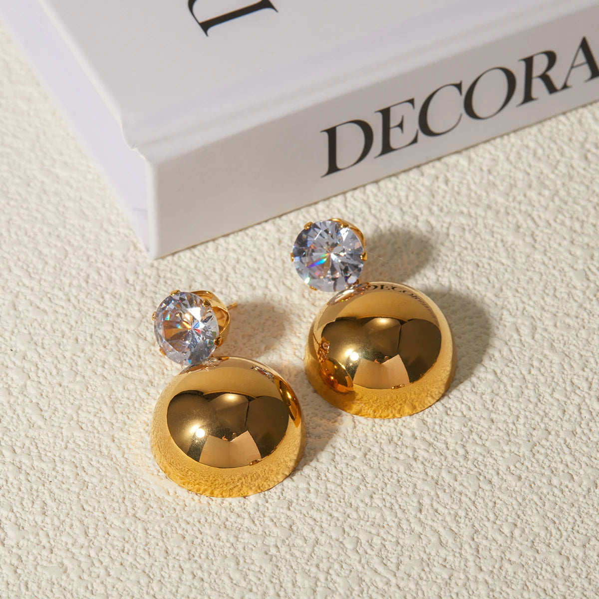 Minimalist Gold Ball Drop Earrings with Crystal Stud