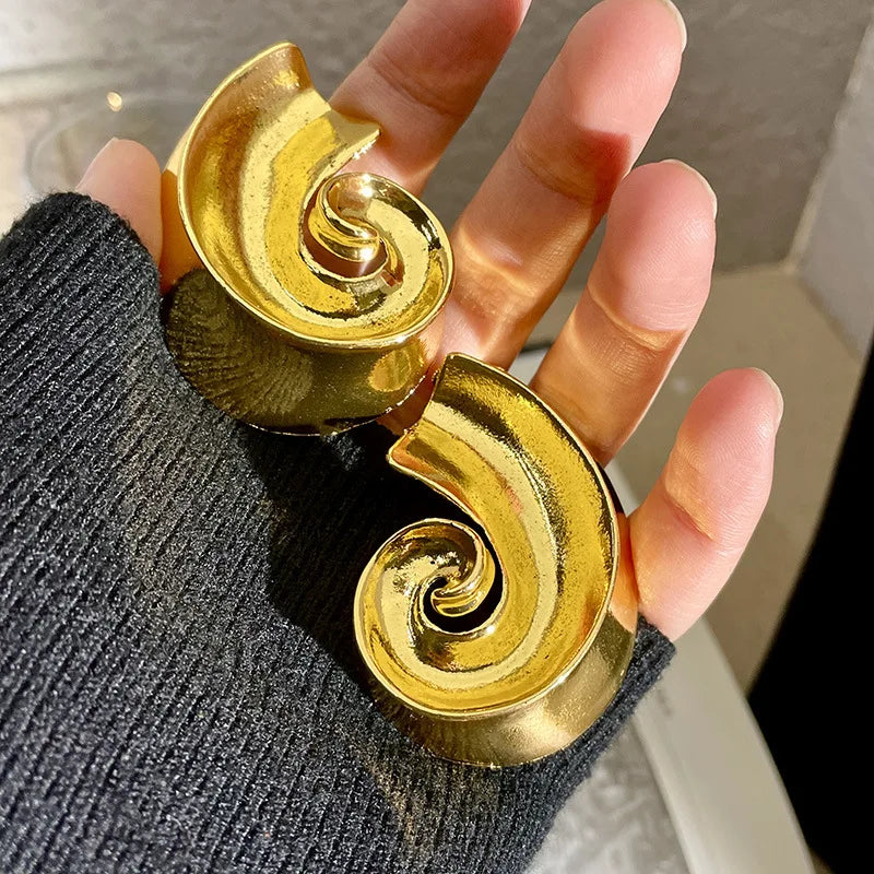 Vintage-Inspired Gold Spiral Earrings - Chunky Swirl Statement Hoops