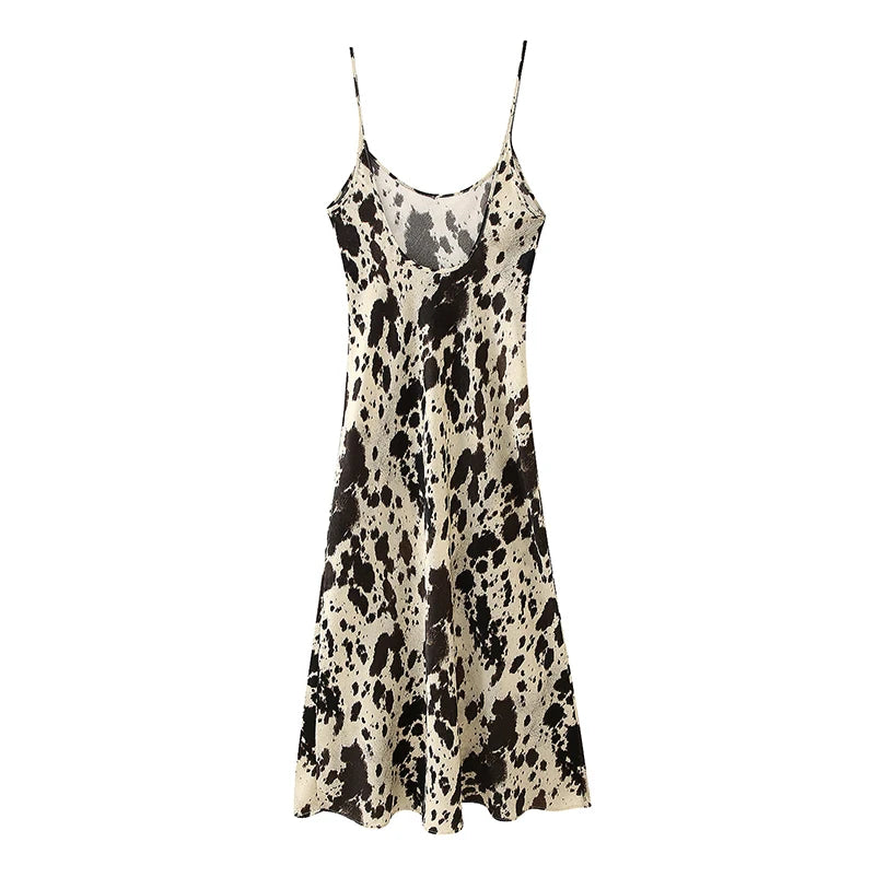 Cow Print Spaghetti Strap Maxi Dress - Women's Summer Slip Dress