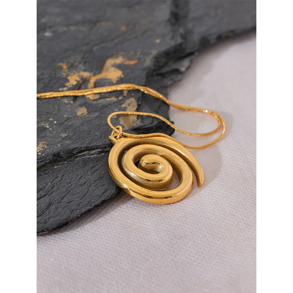 Golden Spiral Pendant Necklace - Artistic Statement Jewelry