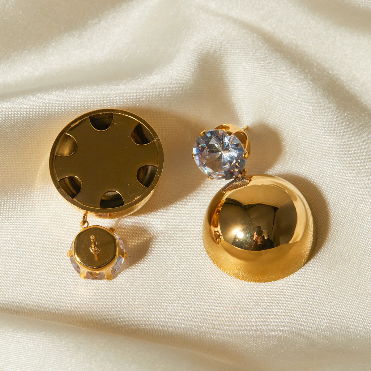 Minimalist Gold Ball Drop Earrings with Crystal Stud