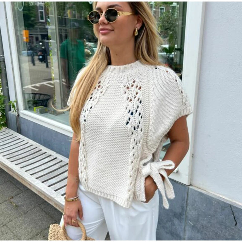 Cable Knit Sweater with Side Tie - Perfect for Western Summer Vibes