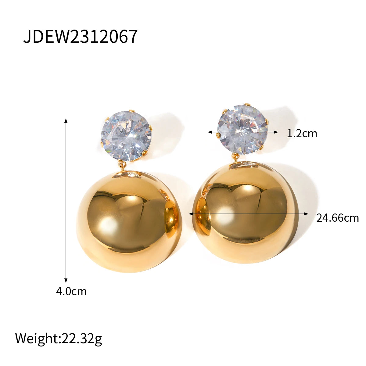 Minimalist Gold Ball Drop Earrings with Crystal Stud