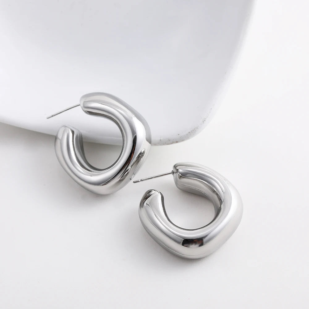 Chunky Uneven C Shape Hoop Earring