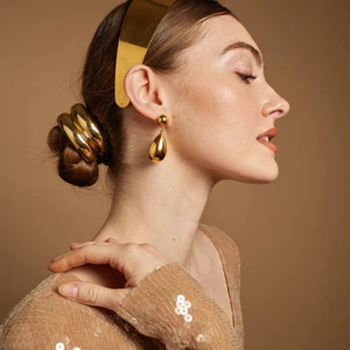 Bold Gold-Plated Teardrop Earrings with Ball Stud