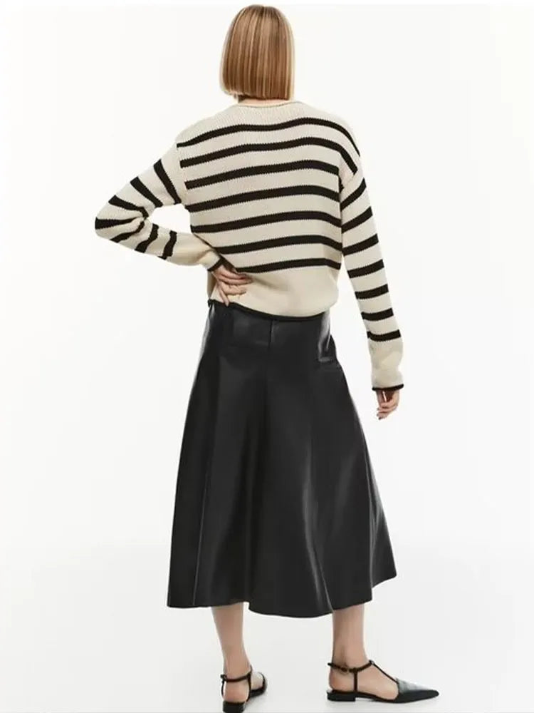 Striped Knitted Long Sleeve Pullover - RusHush