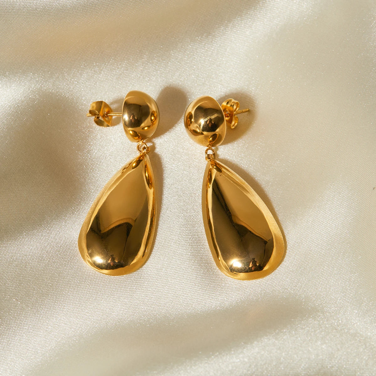 Bold Gold-Plated Teardrop Earrings with Ball Stud