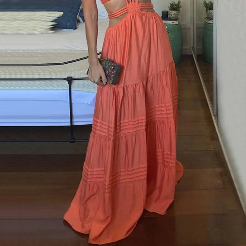 Backless Pleated Beach Party Dress