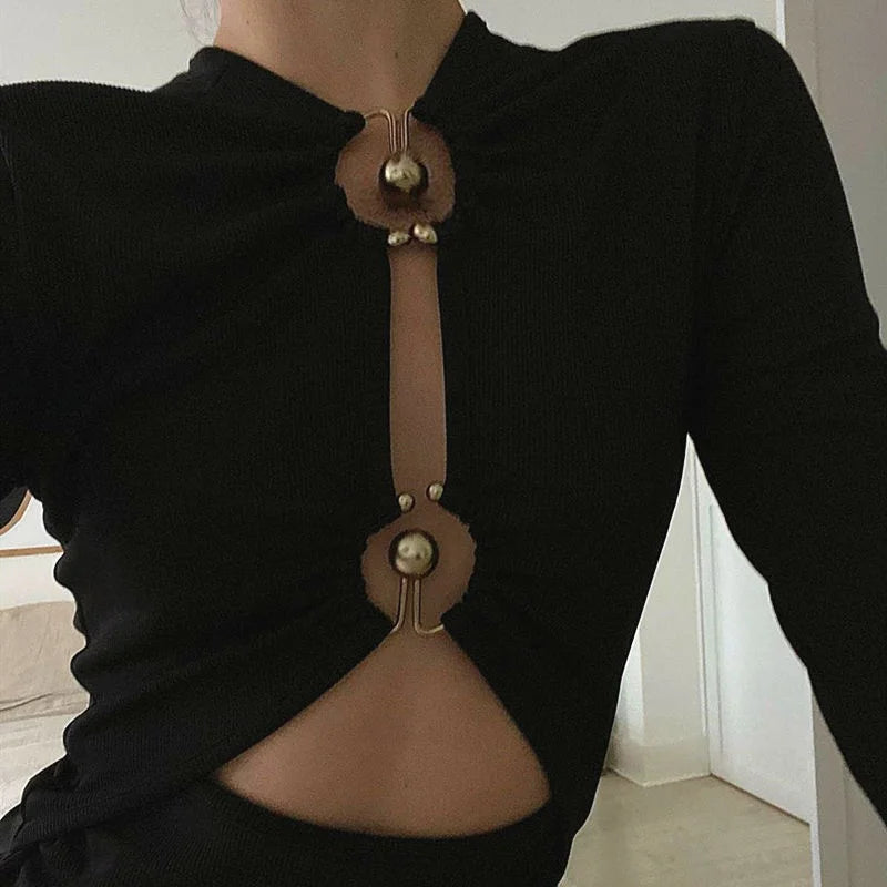 Hollowed-out Long-sleeved Bodysuit