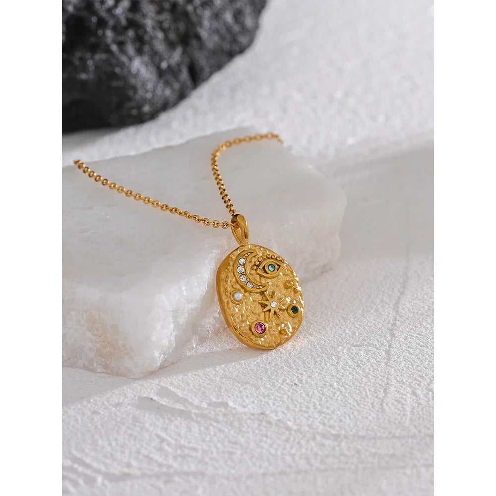 Moon Star Eye Oval Necklace