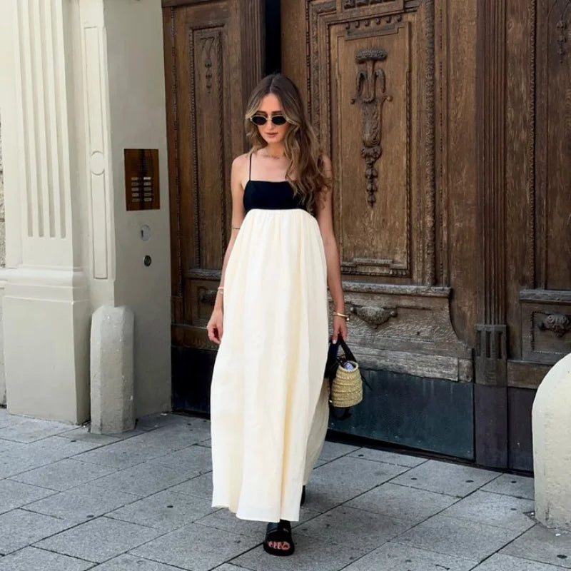 Chic Black and White Bohemian Maxi Dress - Sleeveless Summer Essential