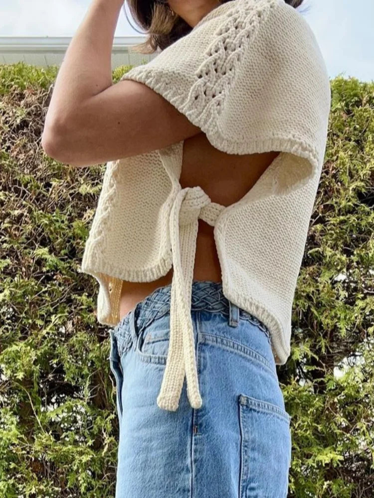 Cable Knit Sweater with Side Tie - Perfect for Western Summer Vibes