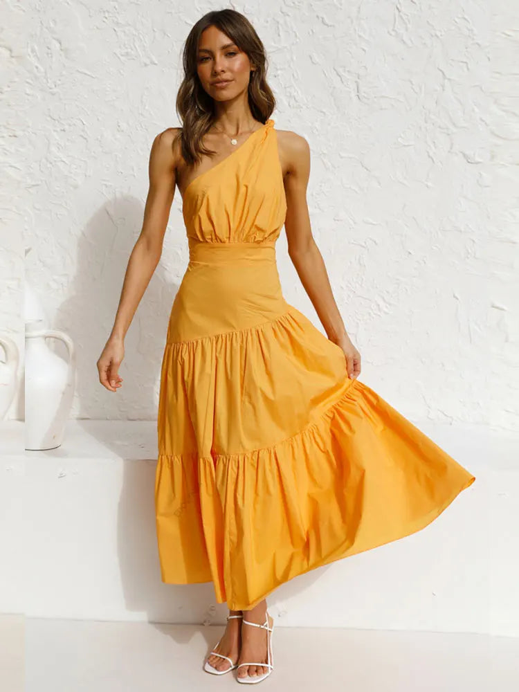 One Shoulder Tiered Midi Dress