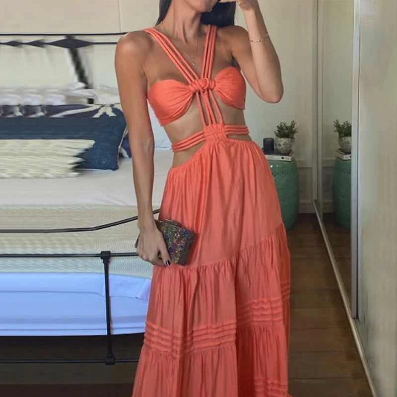 Backless Pleated Beach Party Dress