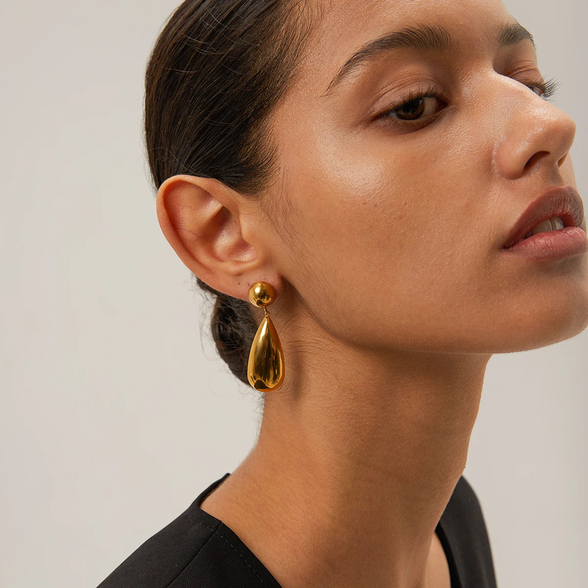 Bold Gold-Plated Teardrop Earrings with Ball Stud