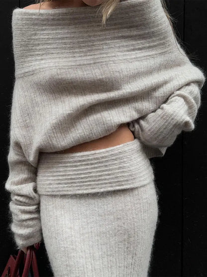 Elegant Solid Sweater 2pc Set