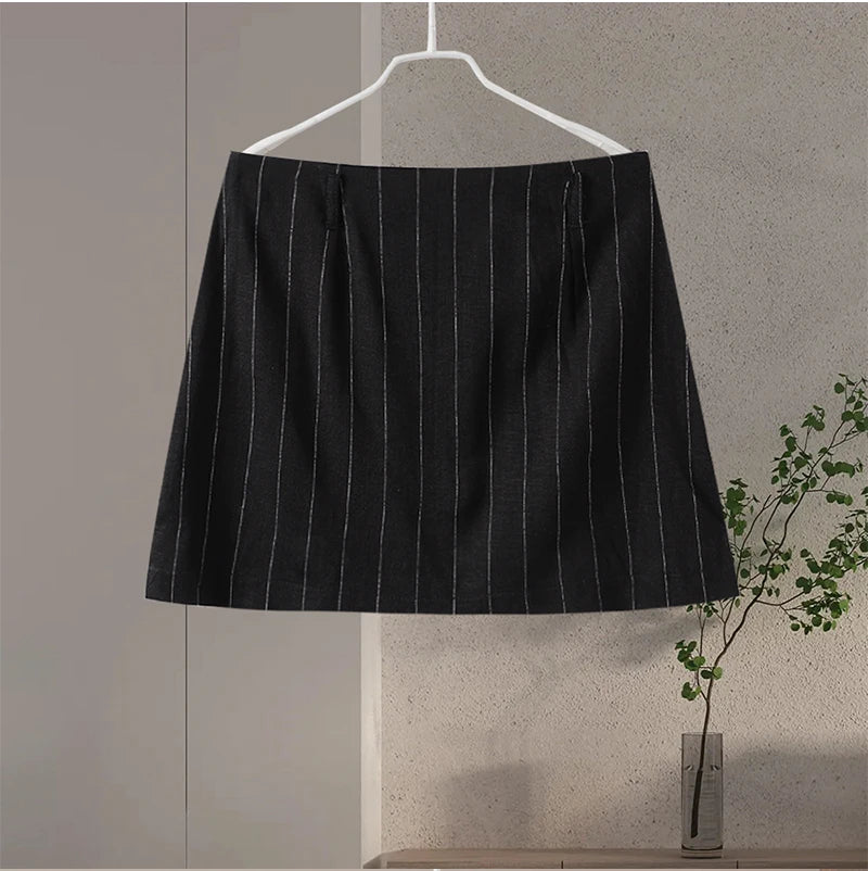 Pinstripe Button-Down Top & Skirt Set - Versatile Office Wear & Evening Style