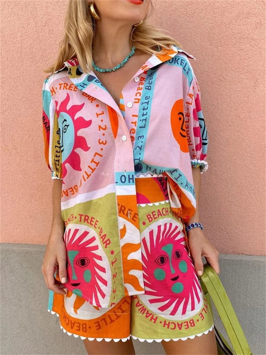 Vibrant Tropical Print Two-Piece Beach Set