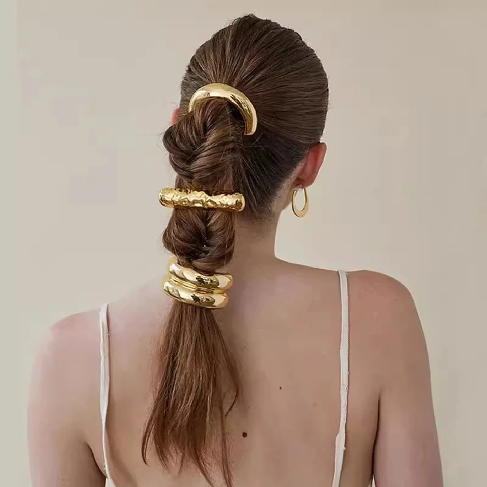 Hammered Gold-Plated Metal Cross Hairband - Premium Vintage Elegance