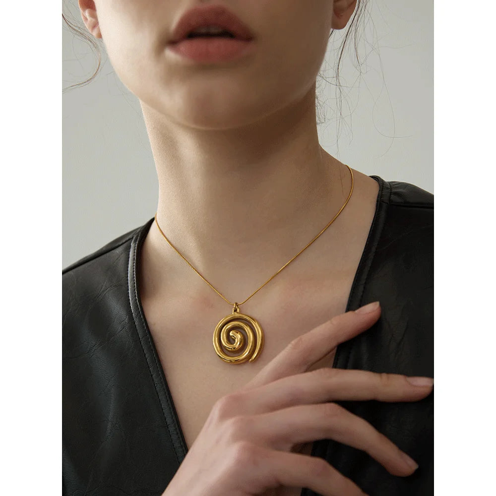 Golden Spiral Pendant Necklace - Artistic Statement Jewelry