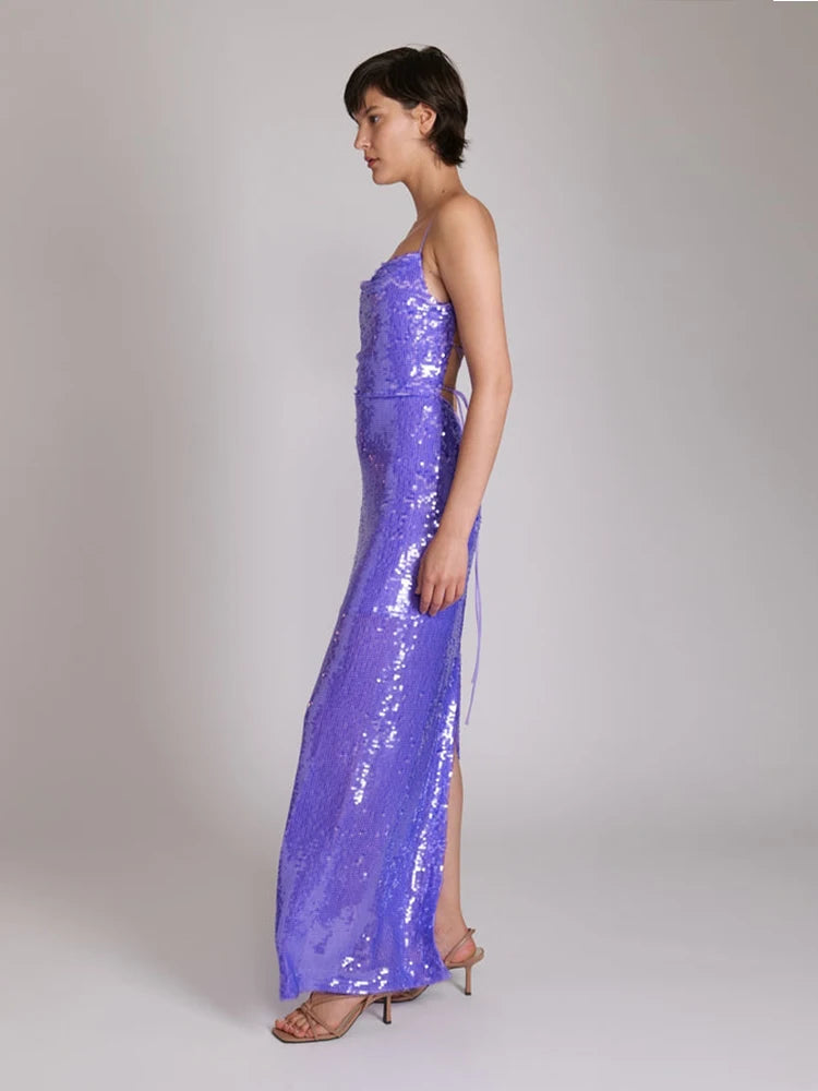 Luxury Backless Sleeveless Fitted Sequins Dress